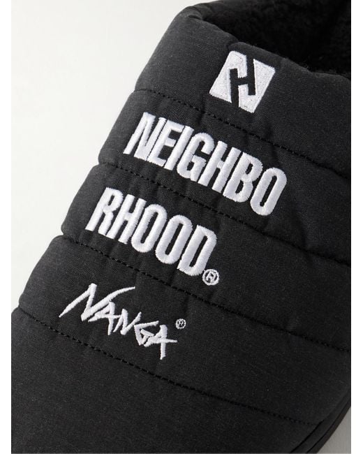 Neighborhood Black Nanga Subu Logo-embroidered Padded Takibi Slippers for men