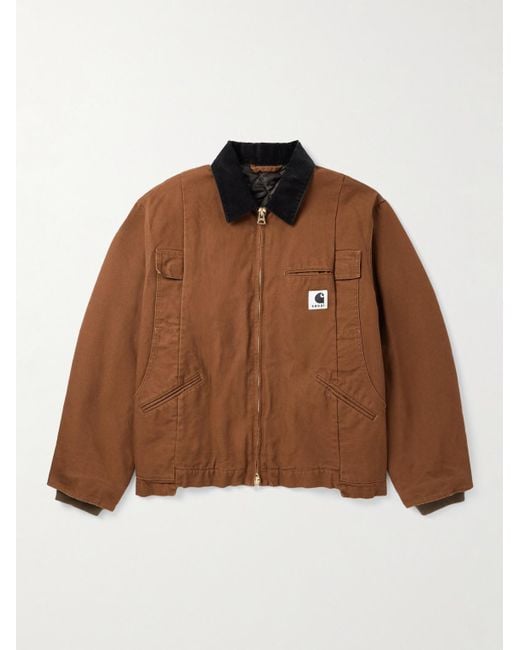 Sacai Brown Carhartt Wip Cotton Corduroy-trimmed Panelled Cotton-canvas Jacket for men