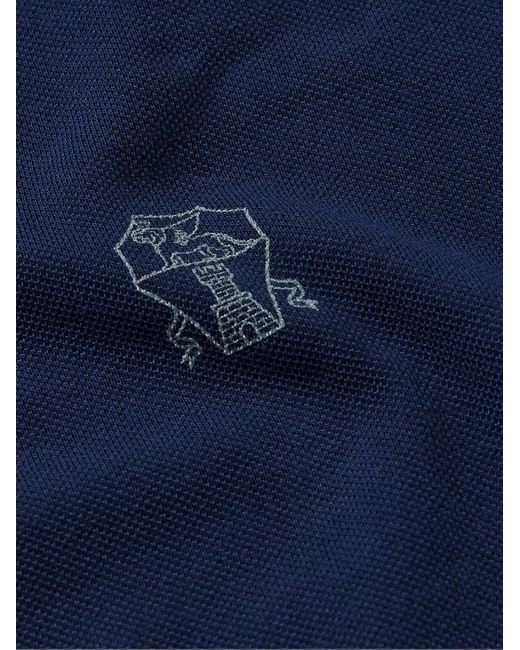 Brunello Cucinelli Polohemd aus Baumwoll-Piqué mit Logoprint in Blue für Herren