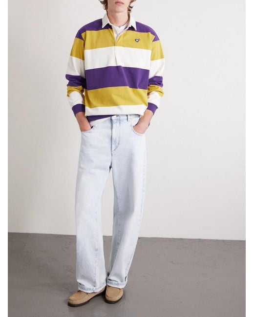 Human Made Gray Logo-appliquéd Striped Cotton-jersey Polo Shirt for men