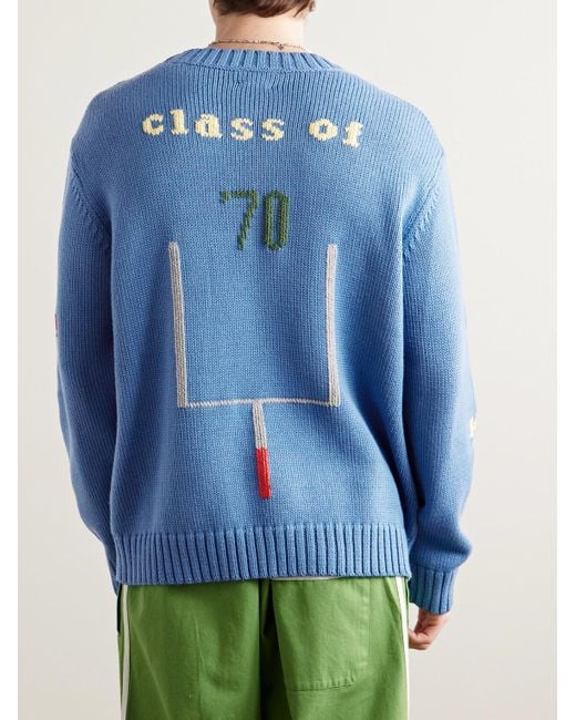 Bode Blue Spirit Intarsia-Knit Pima Cotton And Merino Wool-Blend Sweater for men