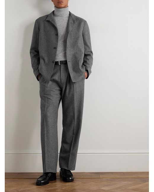 Boglioli Gray Straight-Leg Pleated Virgin Wool-Twill Suit Trousers for men