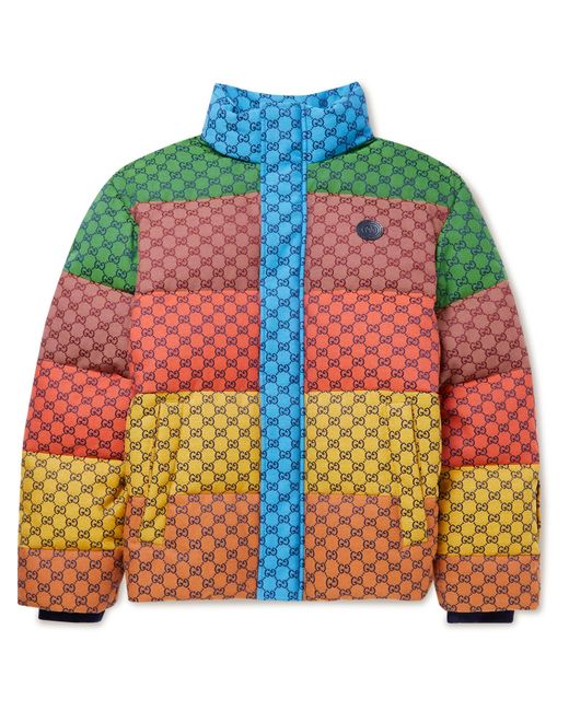 Gucci Multicolor Striped Logo-jacquard Cotton-blend Canvas Down Jacket for men