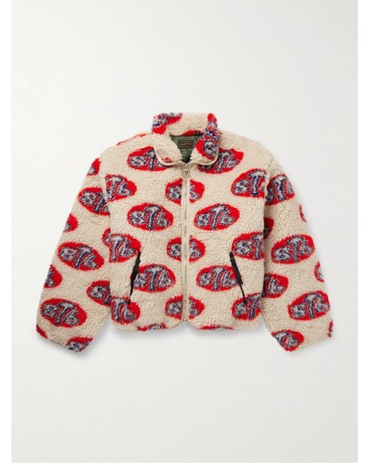 Kapital Red Drizzler Cropped Printed Fleece Jacket for men