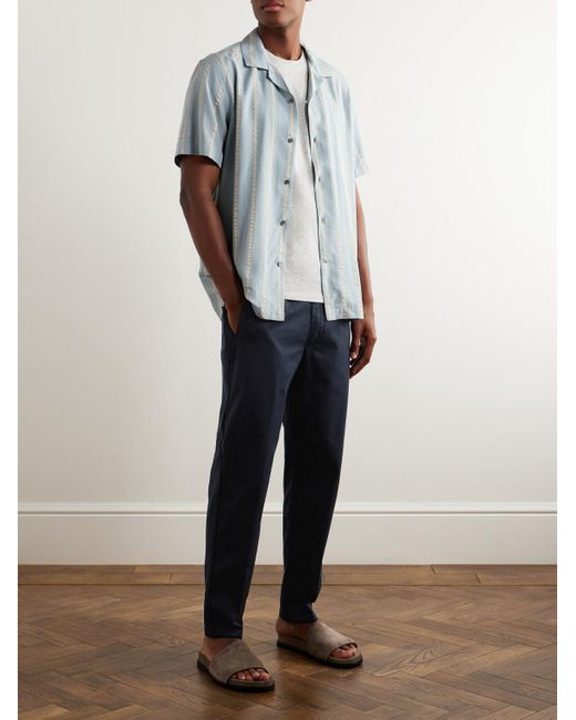 Folk Blue Tapered Cotton-Twill Drawstring Trousers for men