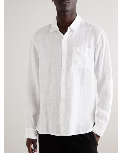 James Perse White Garment-Dyed Linen Shirt for men