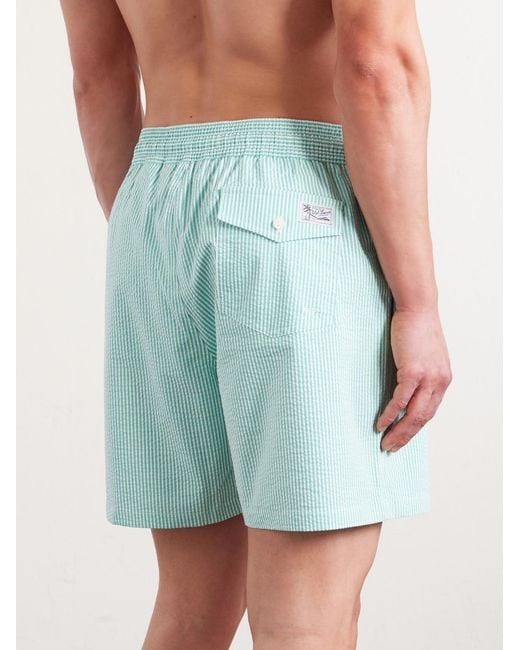 Polo Ralph Lauren Blue Traveler Straight-Leg Mid-Length Striped Cotton-Blend Seersucker Swim Shorts for men