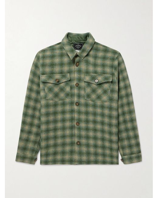 Portuguese Flannel Green Waffle-Knit Checked Wool Overshirt for men