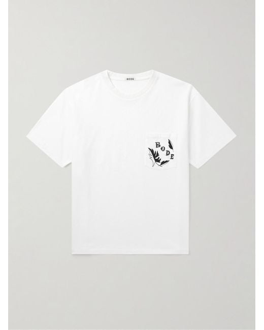 Bode White Beaded Leaf Embellished Printed Cotton-jersey T-shirt for men