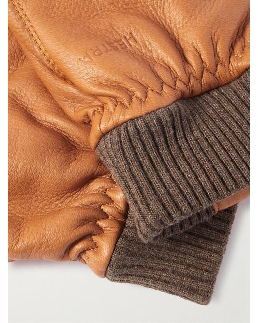Hestra Brown Tore Fleece-lined Padded Full-grain Leather Gloves for men