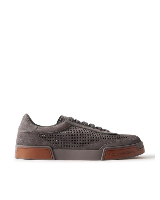 Dolce & Gabbana Brown Portofino Yacht Perforated Distressed Suede Sneakers for men