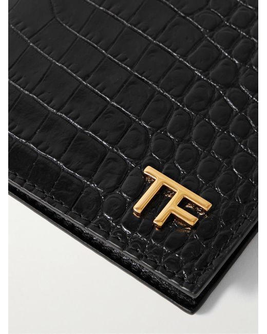 Tom Ford Black Logo-embellished Croc-effect Leather Billfold Wallet And Money Clip for men