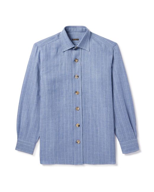 Rubinacci Blue Striped Linen And Wool-Blend Overshirt for men
