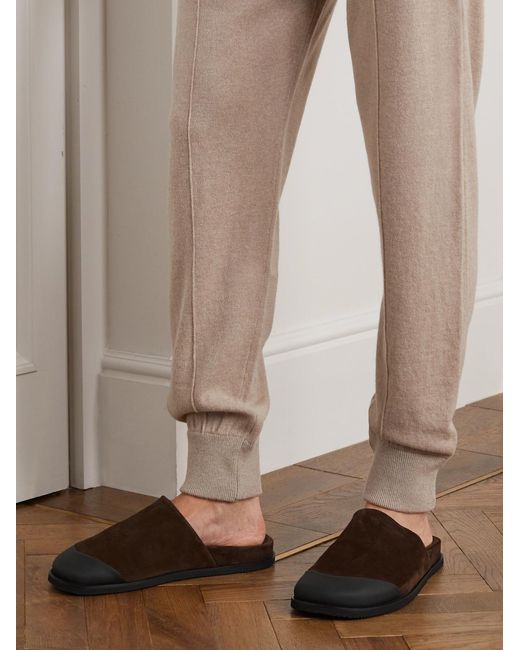 Mr P. Brown Rubber-Trimmed Suede Slides for men