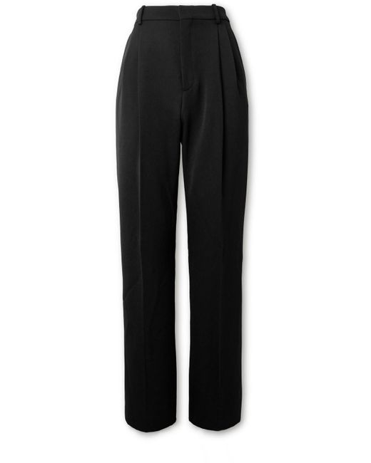Saint Laurent Black Wide-leg Pleated Grain De Poudre Wool Trousers for men
