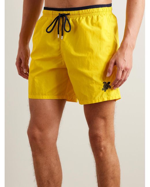 Shorts da mare medi a gamba dritta in ECONYL® Moka di Vilebrequin in Yellow da Uomo