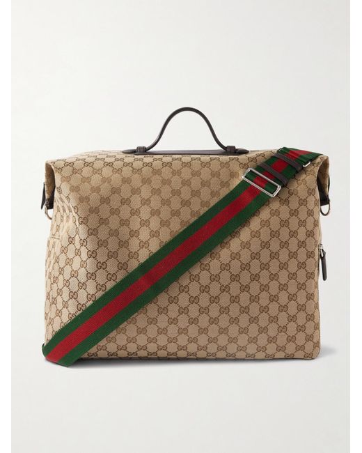 Gucci Natural Medium Monogrammed Canvas And Leather Duffle Bag for men