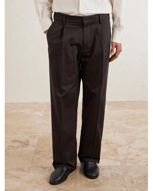 NN07 Black Kay 1420 Wide-Leg Pleated Organic Cotton-Blend Twill Trousers for men