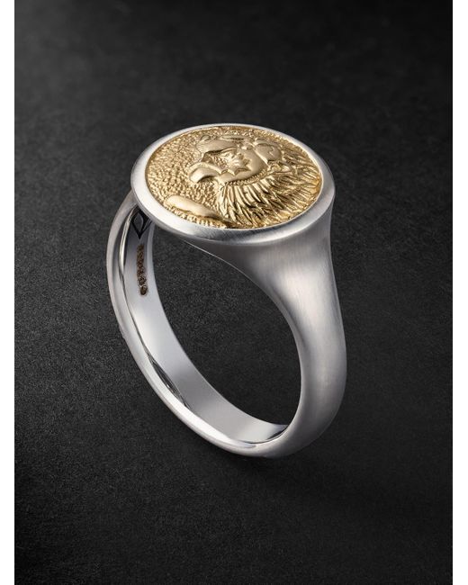 David Yurman Petrvs Lion Ring für den kleinen Finger aus Sterlingsilber und Gold in Black für Herren