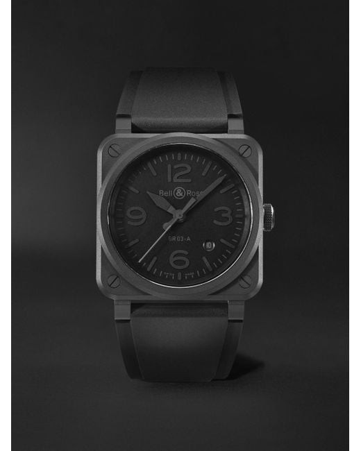 Bell & Ross Black Br 03 Phantom Automatic 41Mm Ceramic And Rubber Watch, Ref. No. Br03A-Ph-Ce/Srb for men
