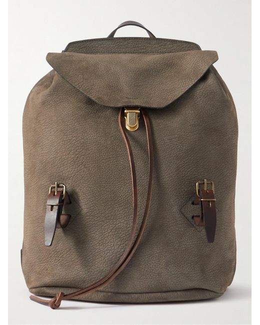 Bleu De Chauffe Brown Zibeline Leather-trimmed Full-grain Nubuck Backpack for men