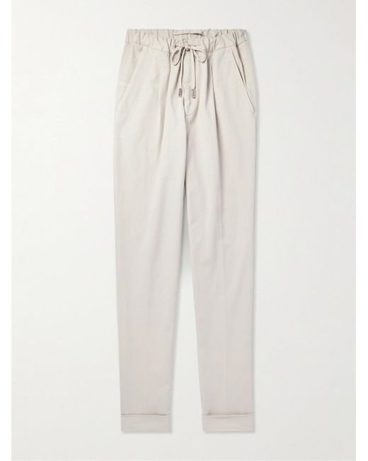 Thom Sweeney White Straight-leg Pleated Cotton-blend Twill Drawstring Trousers for men