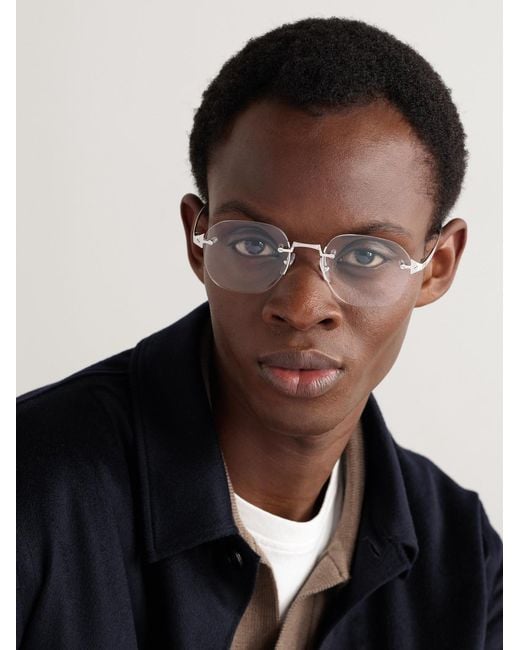 Cartier Metallic Santos De Cartier Rimless D-Frame-Tone Optical Glasses for men