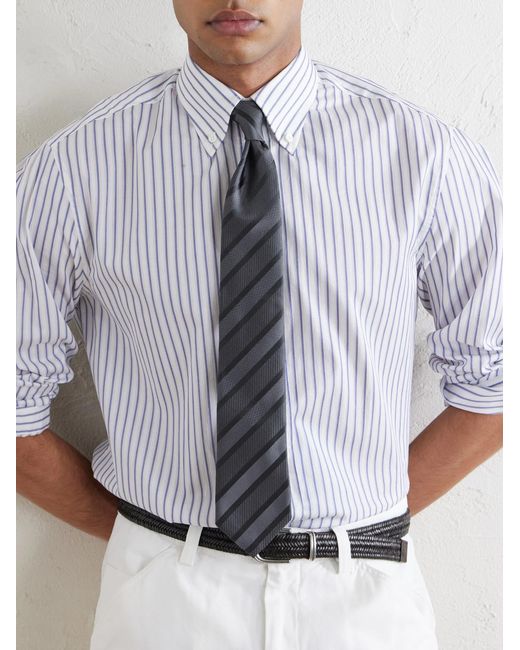 Brunello Cucinelli White 7Cm Silk-Jacquard Tie for men