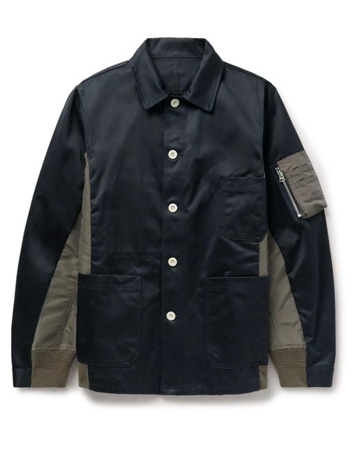 Sacai Blue Zip-detailed Panelled Cotton-twill And Nylon Jacket for men