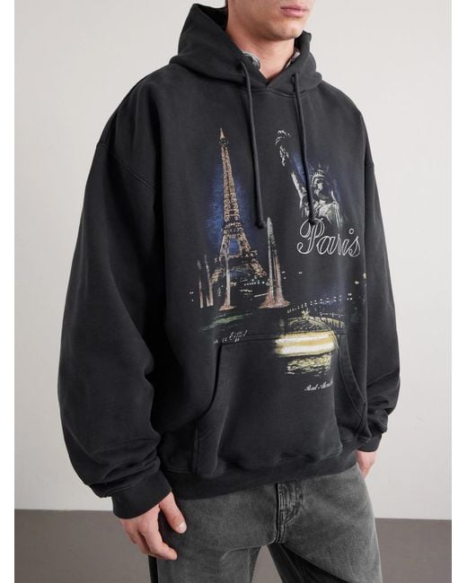 Vetements Blue Paris Tourist Printed Cotton-blend Jersey Hoodie for men