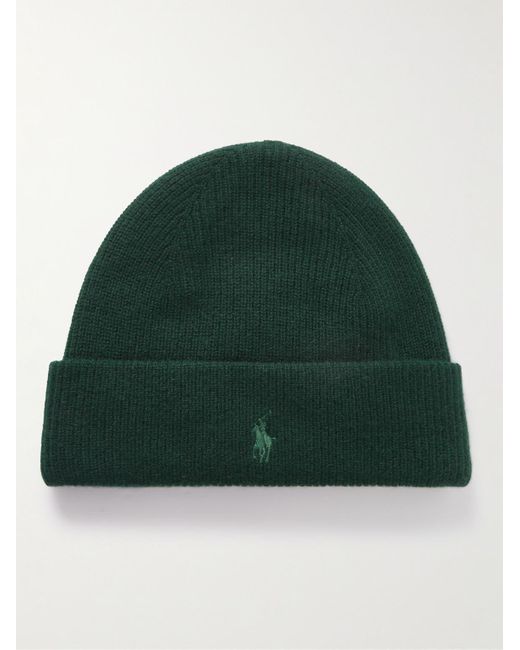 Polo Ralph Lauren Green Logo-embroidered Ribbed Cashmere Beanie for men