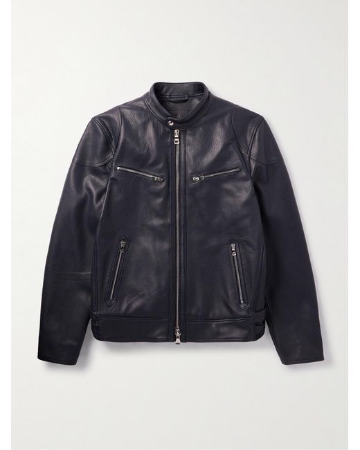 Mr P. Blue Slim-Fit Full-Grain Leather Jacket for men