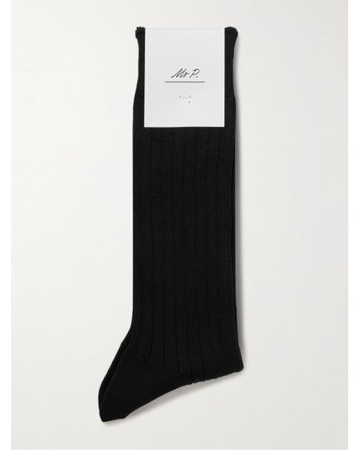 Mr P. Black Ribbed Cotton-blend Socks for men