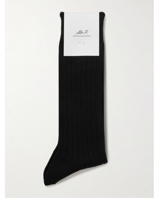 Mr P. Socken aus einer gerippten Baumwollmischung in Black für Herren