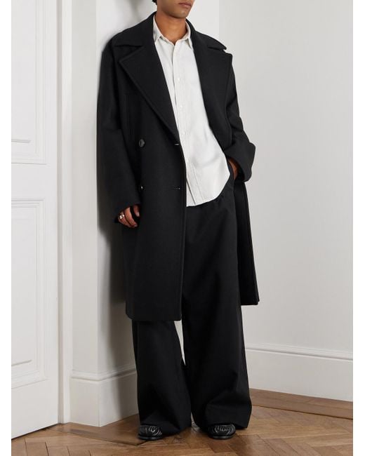 Dries Van Noten Doppelreihiger Oversized-Mantel aus Twill aus einer Wollmischung in Black für Herren