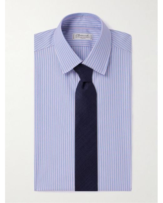Charvet Hemd aus gestreiftem Baumwoll-Oxford in Blue für Herren