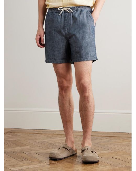 NN07 Blue Gregor 10056 Straight-Leg Cotton-Chambray Drawstring Shorts for men