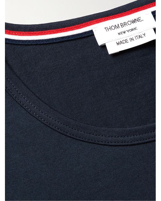 Thom Browne Blue Slim-Fit Grosgrain-Trimmed Cotton-Jersey T-Shirt for men