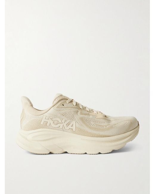 Hoka One One Natural Clifton 10 Rubber-Trimmed Jacquard Running Sneakers for men