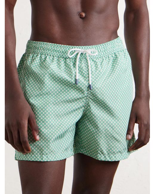 Fedeli Green Madeira Straight-leg Mid-length Printed Swim Shorts for men