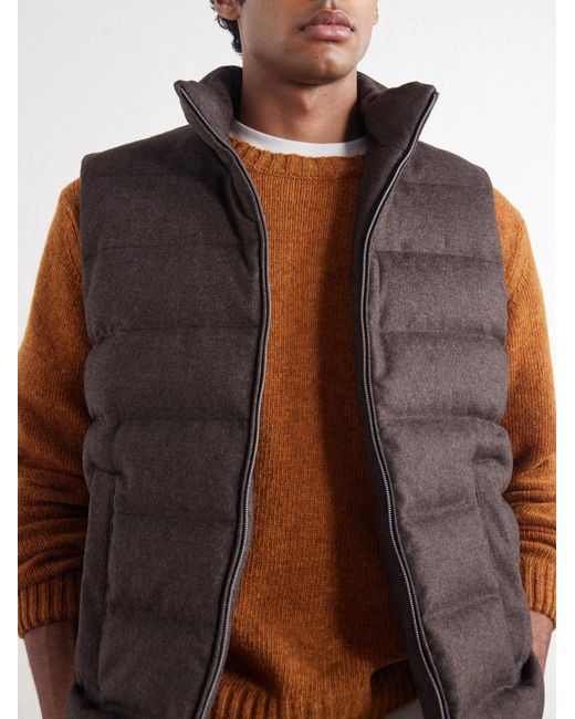 Herno Brown Quilted Silk And Cashmere-Blend Gilet for men