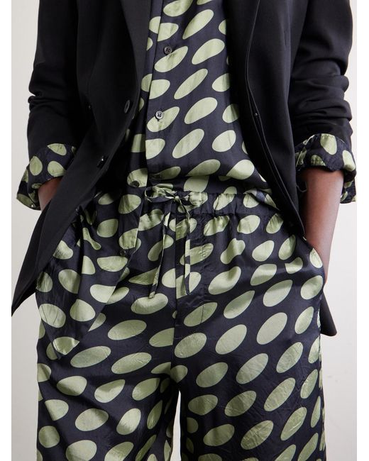 Dries Van Noten Black Straight-leg Printed Twill Shorts for men