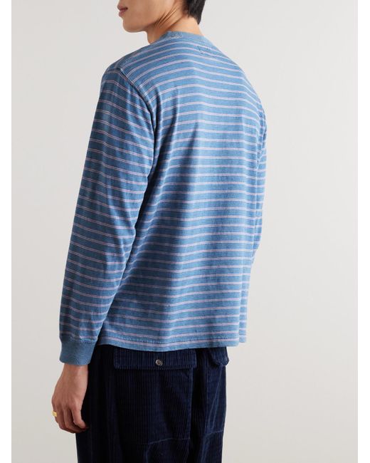 Beams Plus Blue Indigo Striped Cotton-jersey T-shirt for men