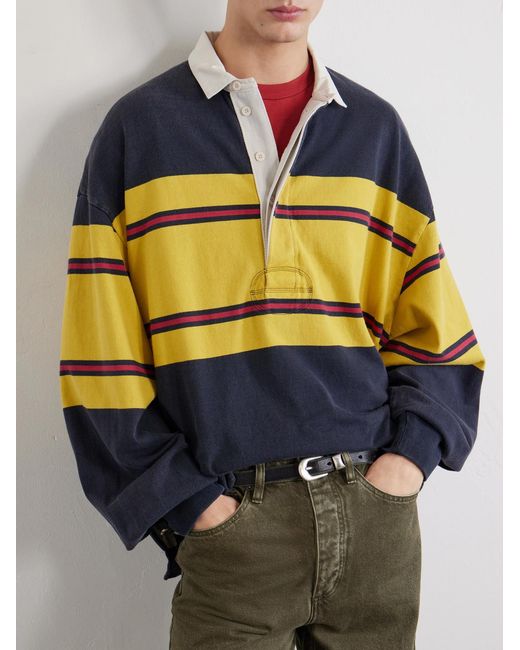 Kapital Blue Big Striped Cotton-jersey Polo Shirt for men