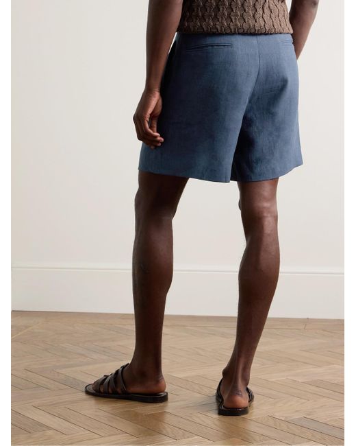 Shorts a gamba larga in lino con pinces di STÒFFA in Blue da Uomo