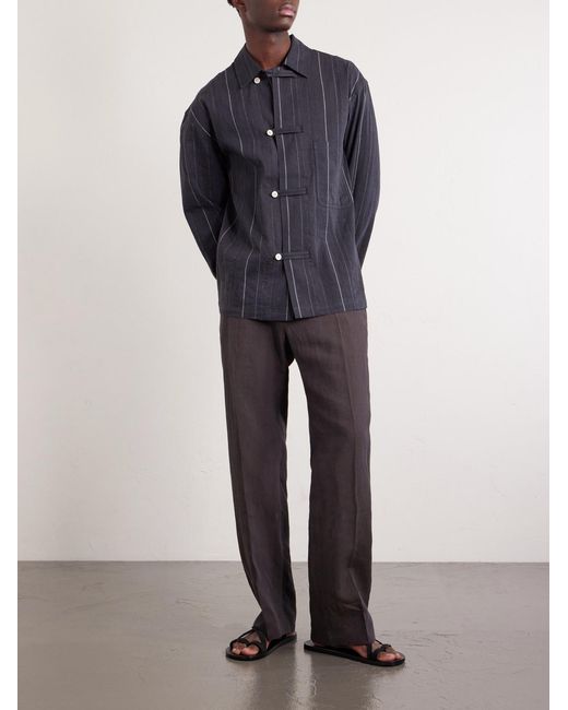 A Kind Of Guise Blue Matara Cropped Pinstriped Cotton And Linen-blend Overshirt for men