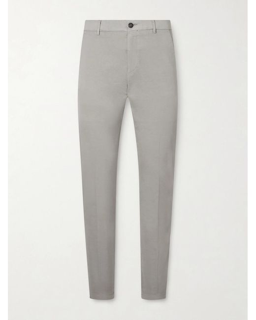 Eleventy Gray Straight-leg Pleated Stretch Cotton And Silk-blend Trousers for men