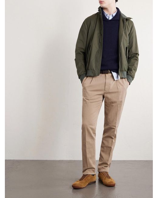 Slowear Natural Tapered Pleated Cotton-blend Gabardine Trousers for men