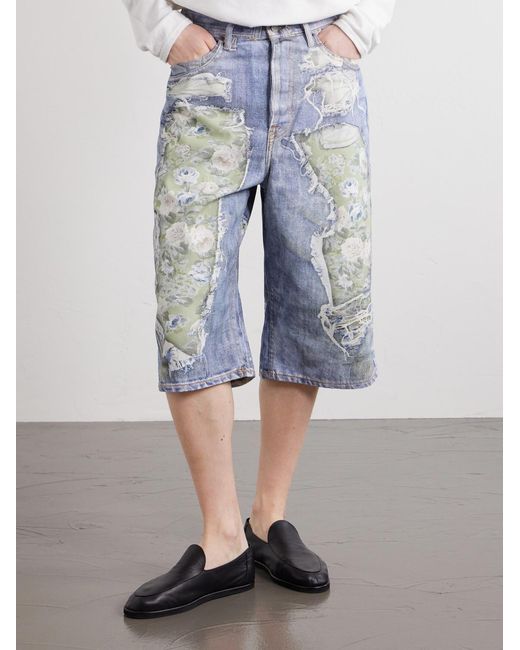 Acne Blue Judda Rose Printed Cotton Shorts for men