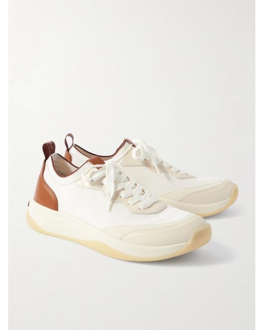 Loro Piana White 410 Lp Walk Leather-Trimmed Wish Wool Sneakers for men